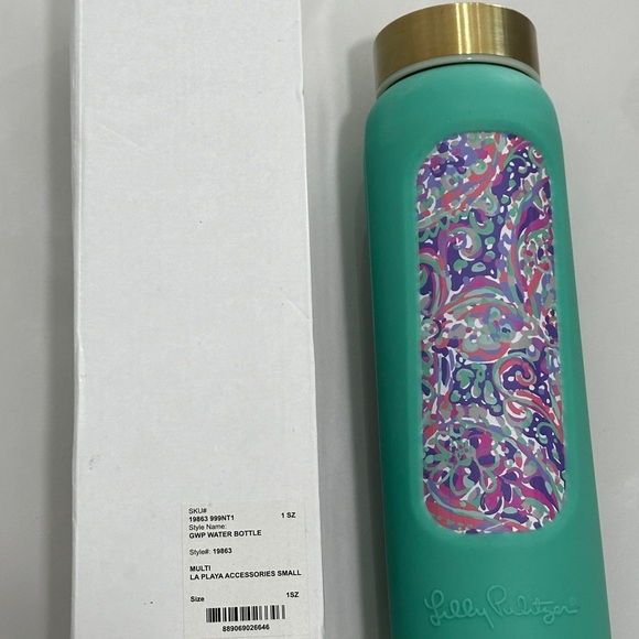Lilly Pulitzer glass water bottle in multi la playa - never used -rubber outside - Picture 2 of 7